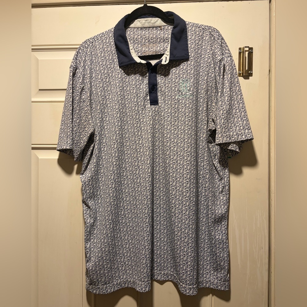 TPG Las Vegas Navy Blue and White Swan Patterned Polo Shirt